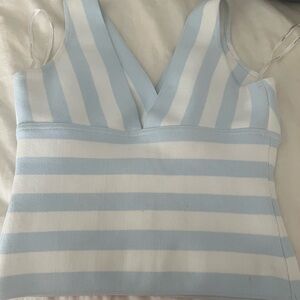 Veranique Young for W Striped Blue and White Sleeveless Tank Top
